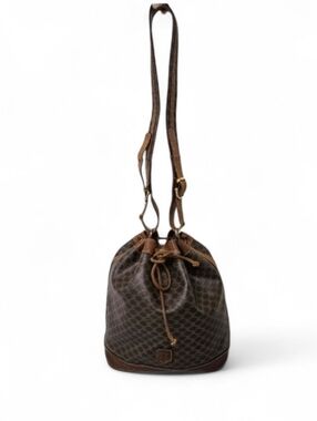 Celine Vintage Macadam Sac Seau Drawstring Bucket Bag in Canvas and Leather